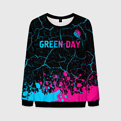 Свитшот мужской Green Day - neon gradient: символ сверху, цвет: 3D-черный