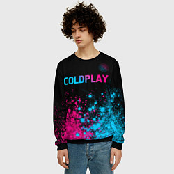 Свитшот мужской Coldplay - neon gradient: символ сверху, цвет: 3D-черный — фото 2