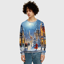Свитшот мужской Новогодний городской пейзаж, цвет: 3D-меланж — фото 2