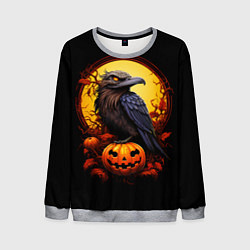 Свитшот мужской Halloween - ворон и тыква, цвет: 3D-меланж