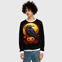 Свитшот мужской Halloween - ворон и тыква, цвет: 3D-белый — фото 2