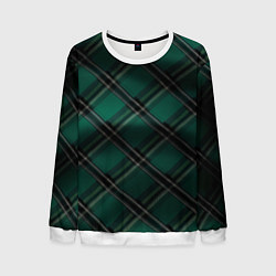 Свитшот мужской Тёмно-зелёная диагональная шотландская клетка, цвет: 3D-белый