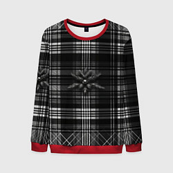Свитшот мужской Черно-белая шотландская клетка, цвет: 3D-красный