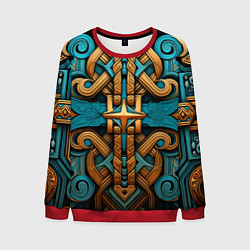 Свитшот мужской Орнамент в норвежском стиле, цвет: 3D-красный