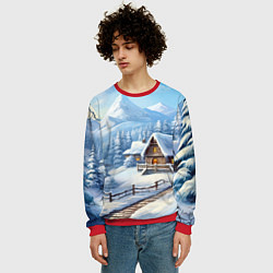 Свитшот мужской Новогодняя зимняя деревня, цвет: 3D-красный — фото 2