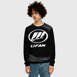 Свитшот мужской Lifan speed на темном фоне со следами шин, цвет: 3D-черный — фото 2