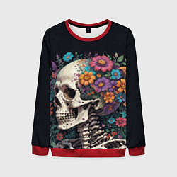 Свитшот мужской Скелет среди цветов, цвет: 3D-красный