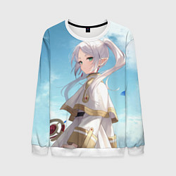 Свитшот мужской Фрирен и небо - эльфийка, цвет: 3D-белый