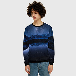 Свитшот мужской Галактическая зимняя ночь в горах, цвет: 3D-черный — фото 2