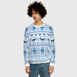 Свитшот мужской Blue sweater with reindeer, цвет: 3D-белый — фото 2