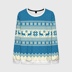 Свитшот мужской Sweater with deer on a blue background, цвет: 3D-белый