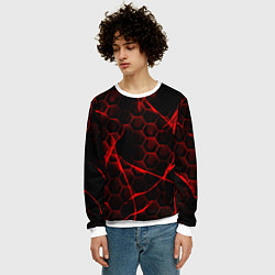 Свитшот мужской Красные узоры шестиугольник, цвет: 3D-белый — фото 2