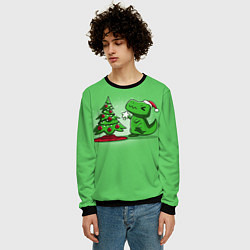 Свитшот мужской Новогодняя проблема тираннозавра рекса, цвет: 3D-черный — фото 2