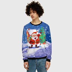 Свитшот мужской Дед Мороз с мешком и елкой, цвет: 3D-черный — фото 2