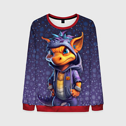 Свитшот мужской Дракончик и снежинки, цвет: 3D-красный