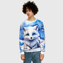 Свитшот мужской Портрет мультяшного песца акварель, цвет: 3D-белый — фото 2