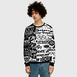 Свитшот мужской Логотипы лучших групп черно белый, цвет: 3D-черный — фото 2