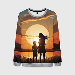 Свитшот мужской Мать и дитя на закате, цвет: 3D-меланж