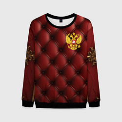 Свитшот мужской Золотой герб России на красном кожаном фоне, цвет: 3D-черный