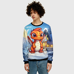 Свитшот мужской Милый дракон оранжевого цвета, цвет: 3D-черный — фото 2