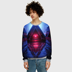 Свитшот мужской Фиолетовое свечение за треугольной абстракцией, цвет: 3D-меланж — фото 2