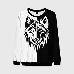 Свитшот мужской Волк чёрно-белый, цвет: 3D-черный
