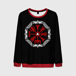 Свитшот мужской Валькнут в символике вегвизир, цвет: 3D-красный