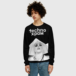 Свитшот мужской Techno храм монашка в белом, цвет: 3D-черный — фото 2