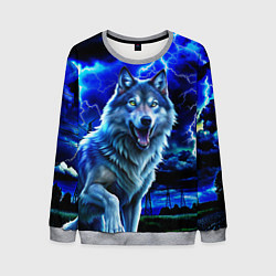 Свитшот мужской Грозовой волк с молниями, цвет: 3D-меланж