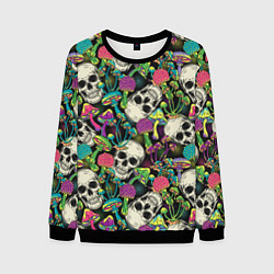 Свитшот мужской Человеческие черепа с грибами, цвет: 3D-черный