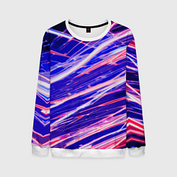 Свитшот мужской Белые и красные линии на синем фоне, цвет: 3D-белый