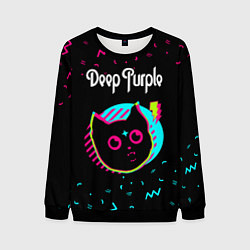 Свитшот мужской Deep Purple - rock star cat, цвет: 3D-черный