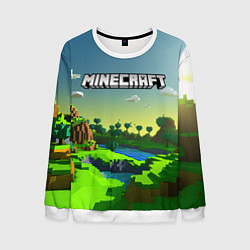 Свитшот мужской Minecraft logo зеленый летний мир, цвет: 3D-белый