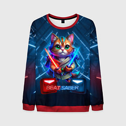 Свитшот мужской Beat Saber кот музыкальный джедай, цвет: 3D-красный