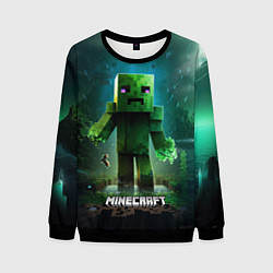 Свитшот мужской Minecraft зеленый персонаж на острове, цвет: 3D-черный