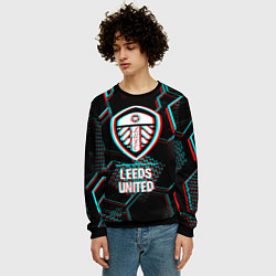 Свитшот мужской Leeds United FC в стиле glitch на темном фоне, цвет: 3D-черный — фото 2
