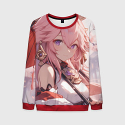 Свитшот мужской Genshin Impact Яэ Miko smile, цвет: 3D-красный