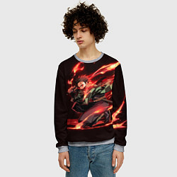 Свитшот мужской Тандзиро пламя, цвет: 3D-меланж — фото 2