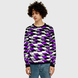 Свитшот мужской Фиолетовые треугольники и квадраты на белом фоне, цвет: 3D-черный — фото 2