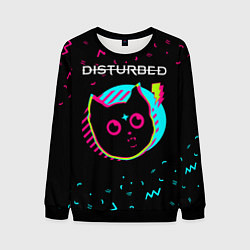 Свитшот мужской Disturbed - rock star cat, цвет: 3D-черный