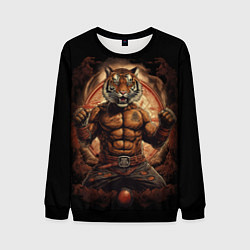Свитшот мужской Муай - Тай боевой тигр в перчатках, цвет: 3D-черный