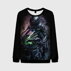 Свитшот мужской Мотоциклист на спортивном байке черный фон, цвет: 3D-черный