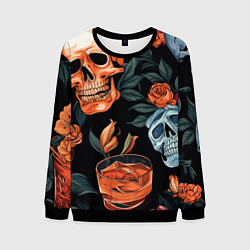 Мужской свитшот Кусты черепов с розами и пионами
