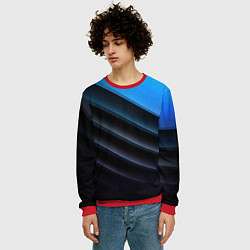 Свитшот мужской Геометрическая синяя абстракция на черном фоне мин, цвет: 3D-красный — фото 2