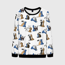 Свитшот мужской Котики и шахматы белый, цвет: 3D-черный
