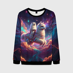 Свитшот мужской Космос и кот едет верхом на альпаке, цвет: 3D-черный