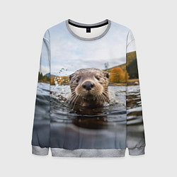 Свитшот мужской Выдра смотрит из воды, цвет: 3D-меланж