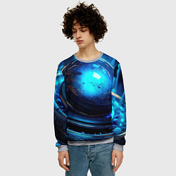 Свитшот мужской Кислотная синяя яркая неоновая абстракция, цвет: 3D-меланж — фото 2