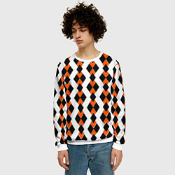Свитшот мужской Чёрные и оранжевые ромбы на белом фоне, цвет: 3D-белый — фото 2
