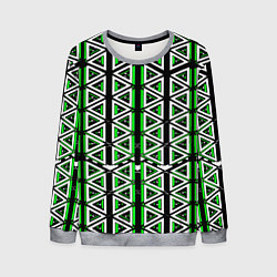 Свитшот мужской Бело-зелёные треугольники на чёрном фоне, цвет: 3D-меланж